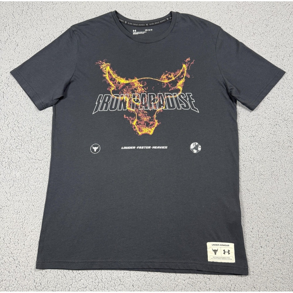 Under Armour Project Rockβ Shirt Mens Medium Black Iron Paradise Graphic Tee Gym